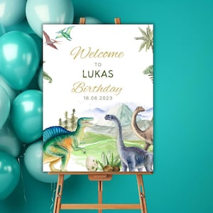 Dinosaur Birthday Welcome Sign: Editable Dino Party Decor Canva Template, Digital Download