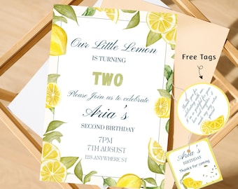 Lemon Birthday Invitation Template: Watercolor Lemonade Party (Canva Editable, Digital Download)