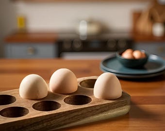 Handmade Wooden Egg Tray, Natural Wood Egg Holder for 4, 6, 12, or 24 Eggs, Rustic Farmhouse Kitchen Decor & Storage Display