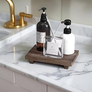 Minimalist Wood Bathroom Tray, Soap Bottle Holder, Raised Vanity Organizer