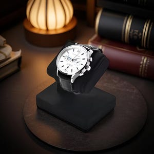Wood Microfiber Watch Display Stand, Minimalist Jewelry Holder for Bracelets & Wristwatches, Luxury Organizer for Men and Women, Desk Decor
