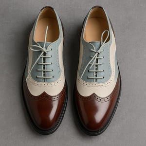 Handmade Two-Tone Oxford Shoes | Vintage Style Leather Brogues for Men | Wingtip Formal Dress Shoes