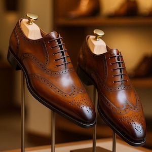 Brown Leather Brogue Oxford Shoes for Men | Handmade Wingtip Dress Shoes | Formal Lace-Up Derby