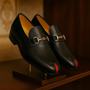 Handmade Black Leather Loafers: Men&#39;s Slip-On Dress Shoes