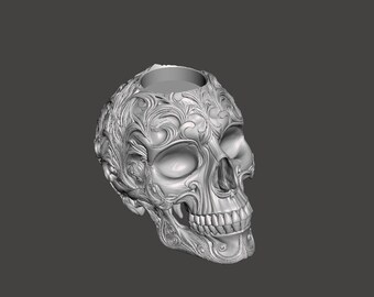 Portavelas gótico ornamentado con forma de calavera (archivo STL)