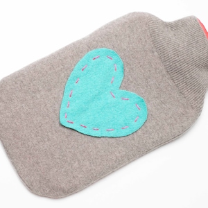 Hot Water Bottle Cover 100% Cashmere Heart Hand Stitched Love Upcycled Sweater Husband Hygge Cozy Eco Friendly Sleeve Repurposed