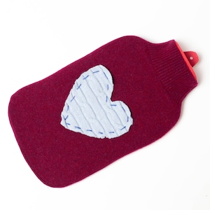 100% Cashmere Heart Hot Water Bottle Cover - Upcycled Sweater - Pink - Cozy Eco Friendly Sleeve Repurposed Wrap Knit