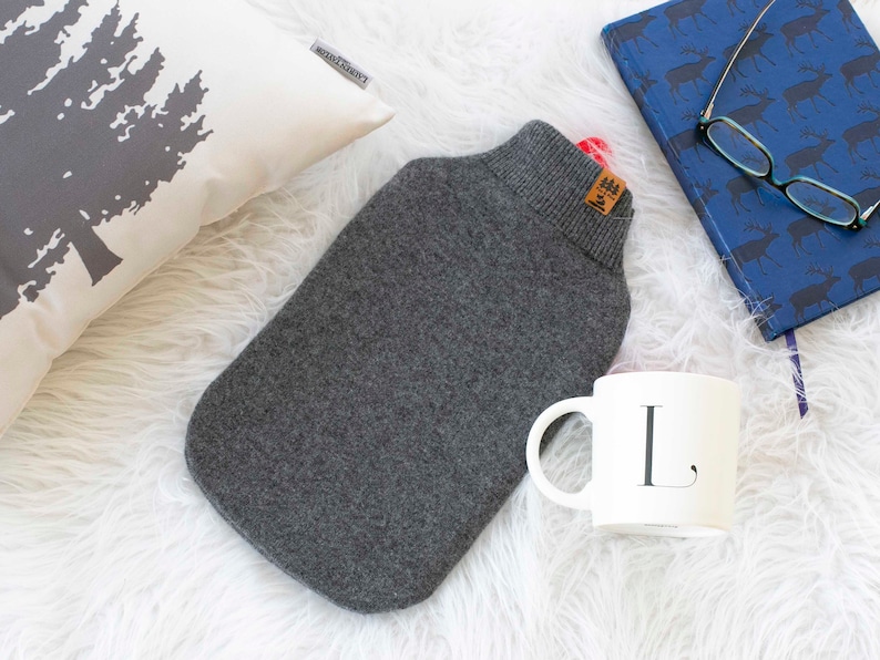 100 Cashmere Hot Water Bottle Cover Hearts Mother's Day Upcycled Sweater Husband Hygge Cozy Eco