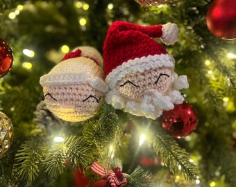 Handmade Crochet Santa & Mrs Claus Ornaments, Christmas Tree Decorations, Holiday Decor, Gift Set