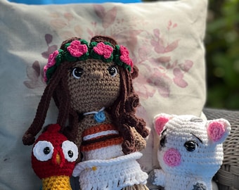 Moana, Hei Hei, and Pua Amigurumi Set