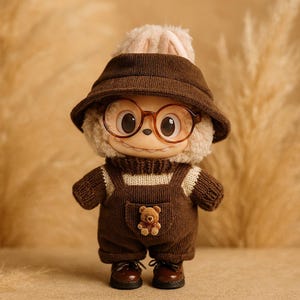 Labubu Kleidung - 15-17 cm Puppenoutfit - Handmade Set - Mütze - Schal - Tasche - passend von Popmart Labubu - Sitzzubehör