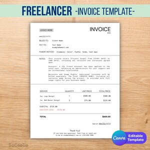 Freelancer Invoice Canva Template | Clean & Professional Layout | Step-by-Step Guide Included | Editable Digital Download