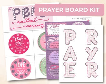 Kit de tableau de prière imprimable | Ensemble de chambre de guerre chrétienne rose et violet | Cartes bibliques, enveloppes, en-têtes, invites | Tableau de prière pour adolescentes