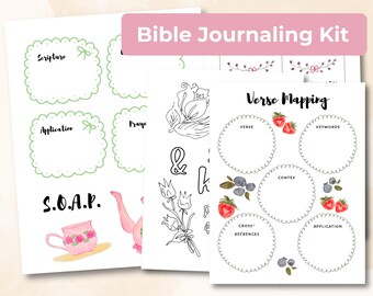 Kit de journalisation biblique imprimable | 30 pages d'étude chrétienne | Outils d'étude de l'aquarelle féminine | Prière, Savon, Cartographie des versets, Notes de sermon