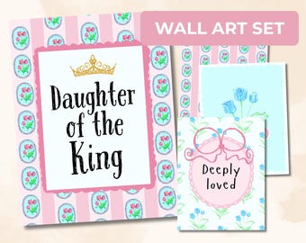 Pink and Blue Tulip Wall Art Set for Girls | Watercolor Printable Decor