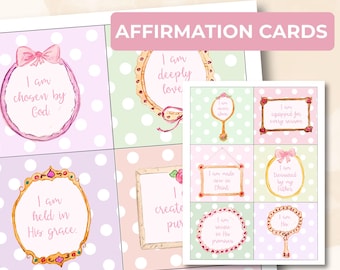 Affirmations chrétiennes pour femmes • Identité en Christ imprimable • Cartes d'encouragement florales aquarelles • 12 Écritures inspirées des Écritures (PDF + PNG)