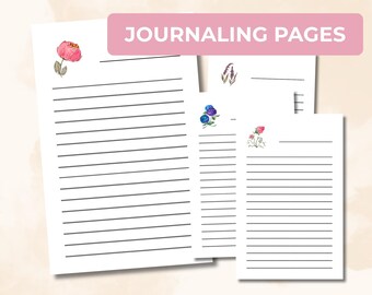Floral Notes Pages Printable with Lined Sheets for Journaling | PDF PNG