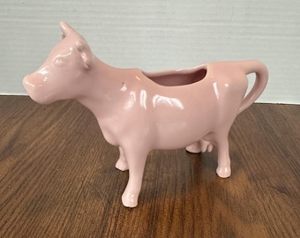 Pink Ceramic Cow Creamer Figurine Vintage Collectible Glazed Retro Cottage