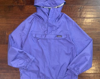 VTG Patagonia Pneumatic Pullover Unisex XS Purple Hooded Anorak Pocket Snap 1996