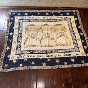 Goodwin Weavers Angel Throw Blanket: 100% Cotton, Blue Stars Design image 1