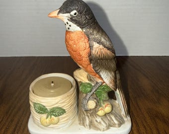 JASCO Luvkin 1979 Songbirds Hand Painted Porcelain Robin Votive Holder