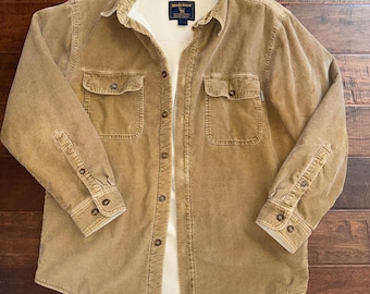 Vintage Woolrich Corduroy Sherpa Lined Shirt Jacket Size Medium Buckskin