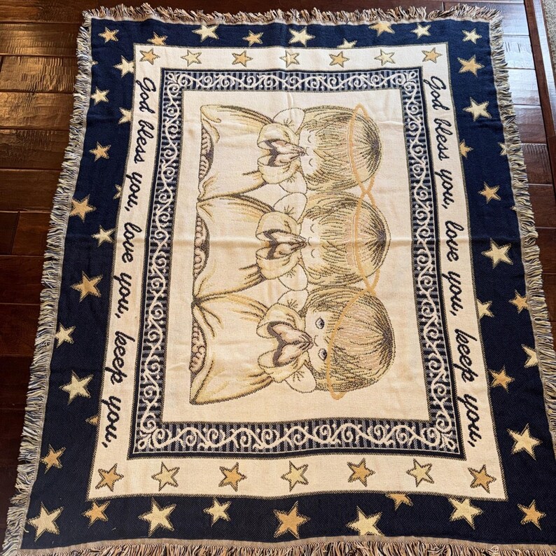 Goodwin Weavers Angel Throw Blanket: 100% Cotton, Blue Stars Design image 3