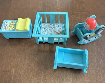 Vintage 1970's FISHER-PRICE Little People Play Family Nursery 5 Pc Set #761