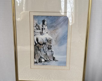 Split Rock Lighthouse Lake Superior Framed & Matted 10x13 Artist Peter Humeniuk
