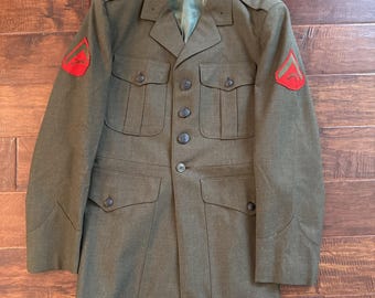 USMC Alpha Dress Coat 40R Marine Corps Service Wool Green DSCP  Rank Patches