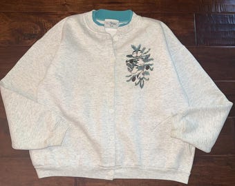 Vintage Artisans Full Button Sweatshirt Cardigan Gray Size Small Medium Birdies