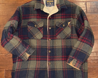 John Rich And Bros Wool Sherpa Lined Barn Cabin Jacket Plaid Men's L-XL USA