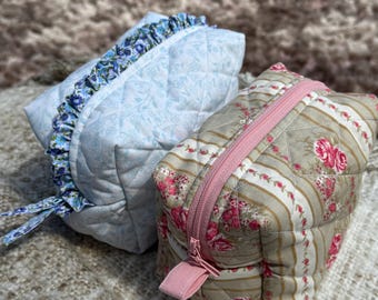Quilted vintage style makeup bag | one off cosmetic pouch | UK handmade