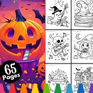 Cute Halloween Kawaii Coloring Pages, Halloween Coloring Pages for kids, Spooky Coloring Pages, Cute Coloring Pages, Printable Coloring