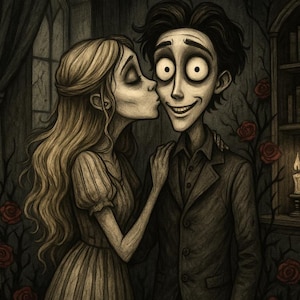 Tim Burton Style Custom Portrait: Gothic Art, Spooky Gift, Halloween Portrait (Digital Download)