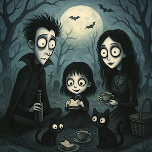 Tim Burton Style Custom Portrait: Gothic Home Decor, Halloween Portrait (Digital Download)