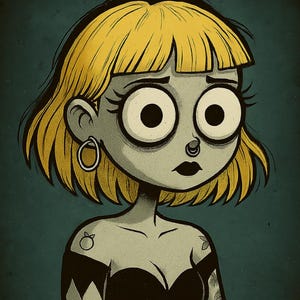 Custom Tim Burton Style Portrait: Gothic Home Decor, Halloween Portrait, Digital Art