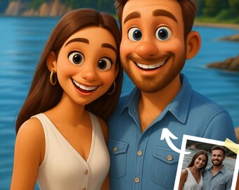Retrato personalizado de pareja al estilo Pixar, regalo de aniversario (descarga digital)