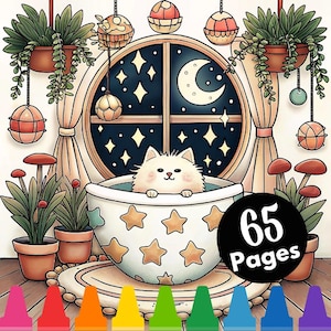 Kawaii Cozy Place Coloring Pages, Cozy Moments Coloring Pages, Printable Coloring Pages, Kawaii Coloring Pages for Adults, Stress Relief