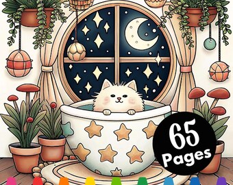 Kawaii Cozy Coloring Pages, Stress Relief for Adults (PDF Pattern)
