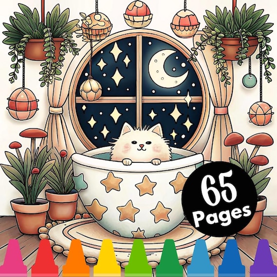 Kawaii Cozy Coloring Pages, Stress Relief for Adults (PDF Pattern)