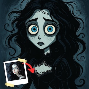 Tim Burton Style Custom Portrait: Gothic Art, Spooky Gift (Digital Download