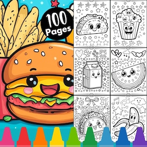 100 Cute Kawaii Food Coloring Pages, 100 Kawaii Coloring Pages for Kids, Cute Coloring Pages, Printable Coloring Pages for kid, Kawaii Food
