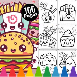 100 Cute Kawaii Food Coloring Pages, 100 Kawaii Coloring Pages for Kids, Cute Coloring Pages, Printable Coloring Pages for kid, Kawaii Food
