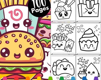 100 Cute Kawaii Food Coloring Pages, 100 Kawaii Coloring Pages for Kids, Cute Coloring Pages, Printable Coloring Pages for kid, Kawaii Food