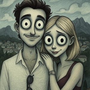 Tim Burton Style Custom Portrait: Gothic Home Decor (Digital Download