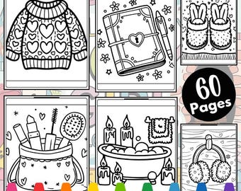 60 Bold and Easy Cozy Coloring Pages, Cozy Moments Coloring Pages, Printable Coloring Pages, Kawaii Coloring Pages for Adults, Stress Relief