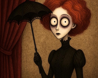 Tim Burton Style Custom Portrait: Gothic Art, Spooky Gift (Digital Download)