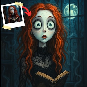 Custom Tim Burton Style Portrait: Gothic Cartoon Art (Digital Download