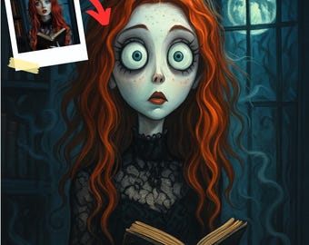 Custom Tim Burton Style Portrait: Gothic Cartoon Art (Digital Download